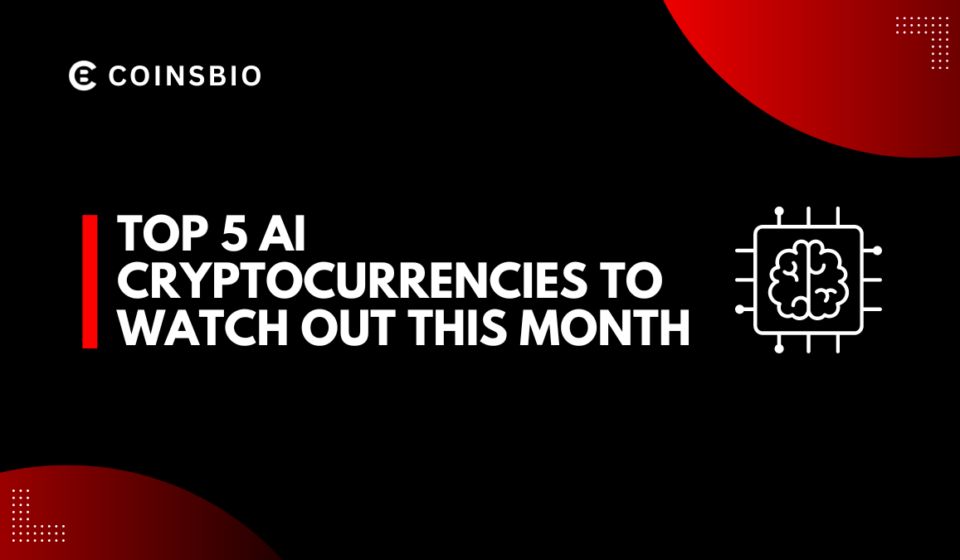 a black and red background with white text(Top 5 AI Cryptocurrencies to Watch Out this Month)